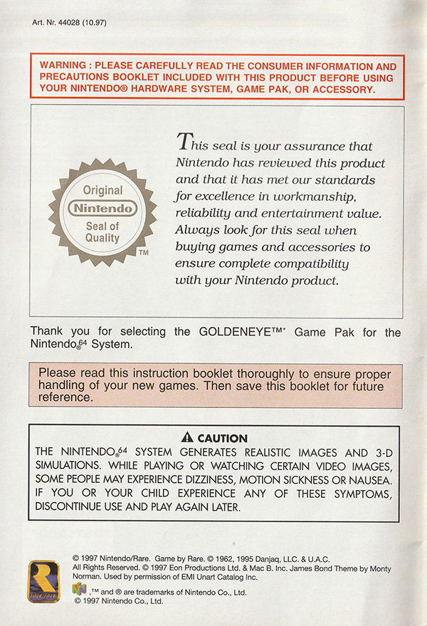 GoldenEye 007 manual page